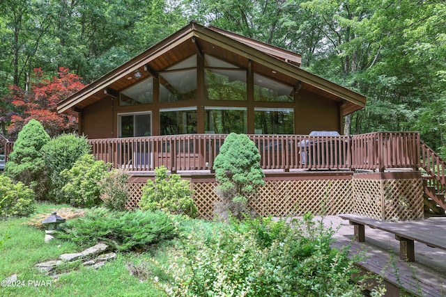 10 Cove Point Cir, Lakeville, PA 18438 - rear view of house with a deck and stairway