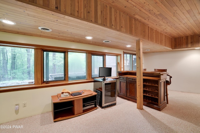 10 Cove Point Cir, Lakeville, PA 18438 - office featuring light carpet, wood ceiling, plenty of natural light, and recessed lighting