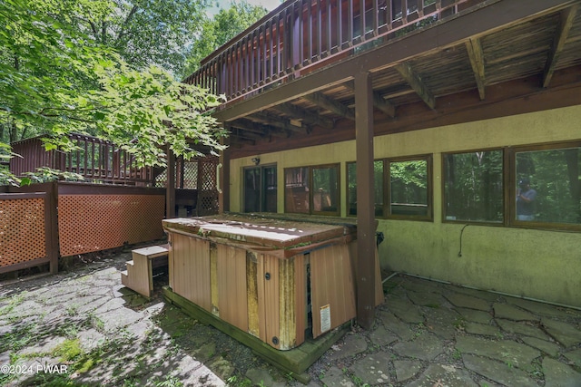 10 Cove Point Cir, Lakeville, PA 18438 - view of patio / terrace with a hot tub and a deck
