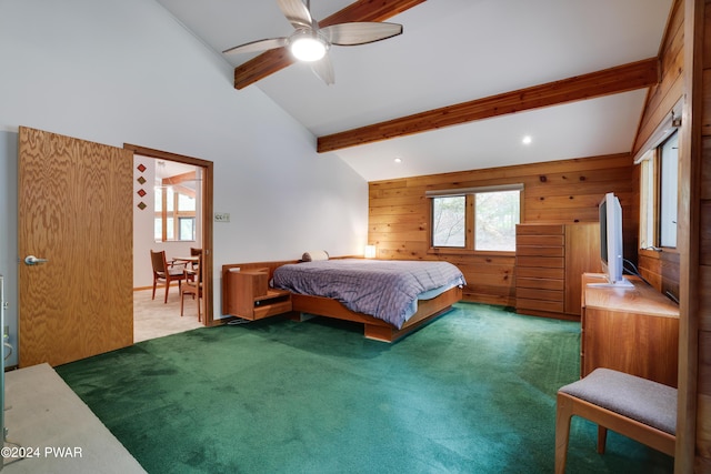 10 Cove Point Cir, Lakeville, PA 18438 - carpeted bedroom featuring wooden walls, recessed lighting, and ceiling fan