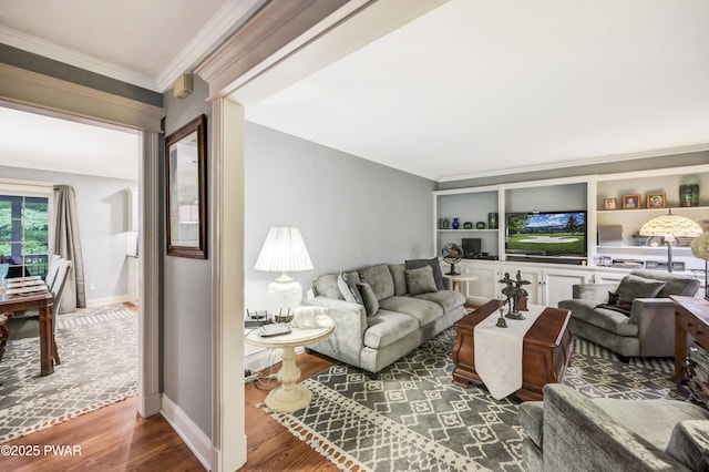 136 Weasel Rd, Dingmans Ferry, PA 18328 - living area featuring wood finished floors and crown molding