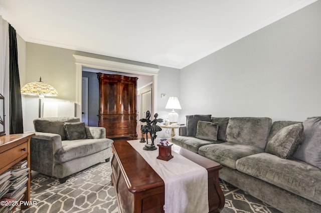 136 Weasel Rd, Dingmans Ferry, PA 18328 - living room featuring dark wood finished floors and ornamental molding