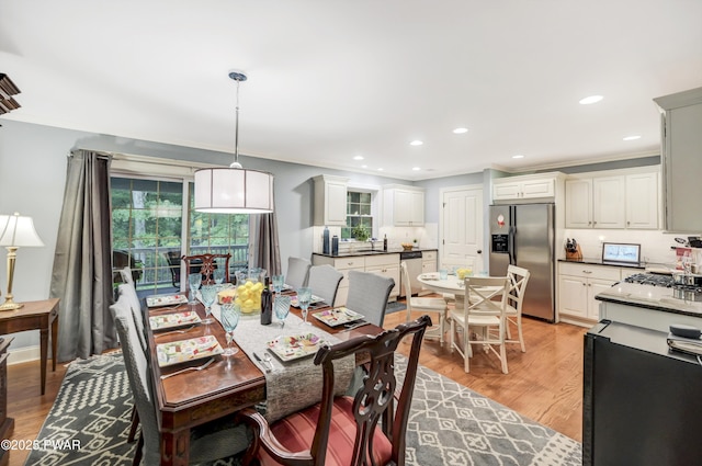 136 Weasel Rd, Dingmans Ferry, PA 18328 - dining room featuring healthy amount of natural light, crown molding, light wood-type flooring, and recessed lighting