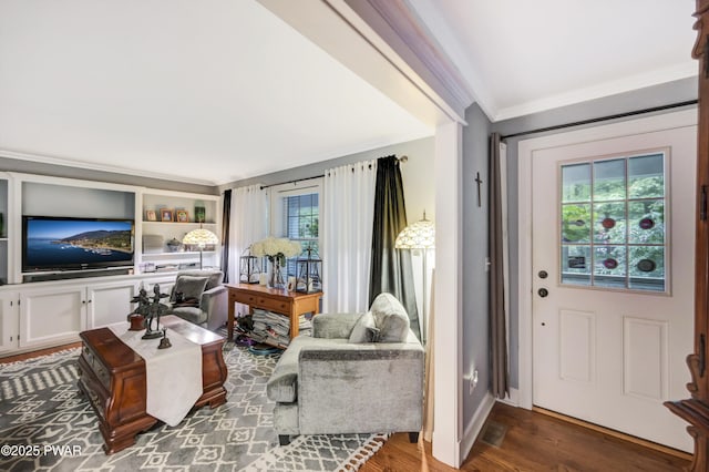 136 Weasel Rd, Dingmans Ferry, PA 18328 - entrance foyer with crown molding and wood finished floors