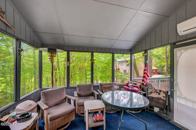108 Minnow Ct, Lackawaxen, PA 18435 - sunroom / solarium featuring plenty of natural light, a wall unit AC, and lofted ceiling