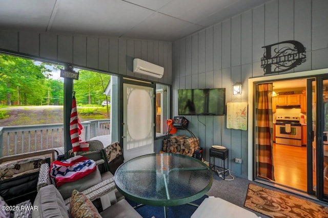 108 Minnow Ct, Lackawaxen, PA 18435 - sunroom / solarium with a wall mounted air conditioner and outdoor dining area