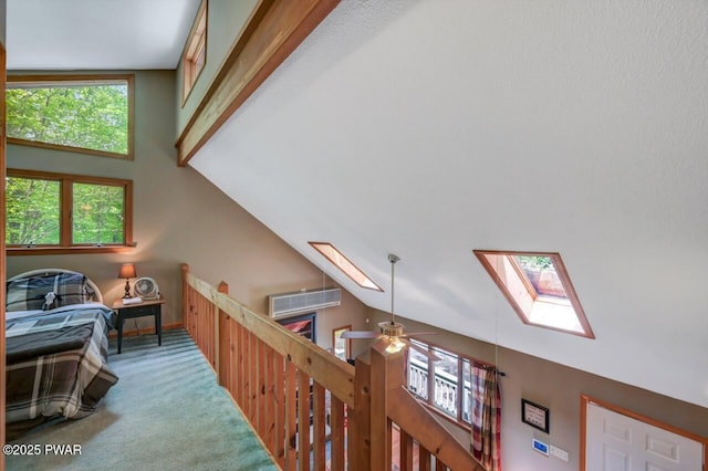 108 Minnow Ct, Lackawaxen, PA 18435 - corridor with a skylight, carpet floors, and vaulted ceiling