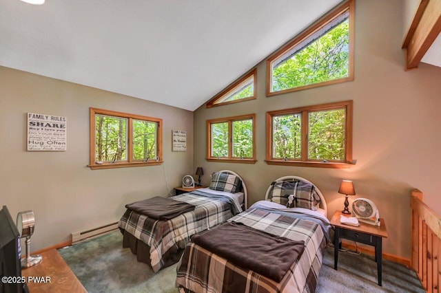 108 Minnow Ct, Lackawaxen, PA 18435 - bedroom featuring baseboard heating and high vaulted ceiling