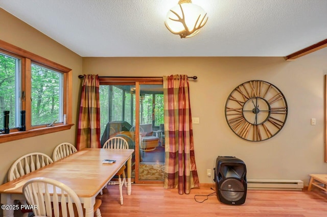 108 Minnow Ct, Lackawaxen, PA 18435 - dining room with plenty of natural light, wood finished floors, a textured ceiling, and a baseboard heating unit