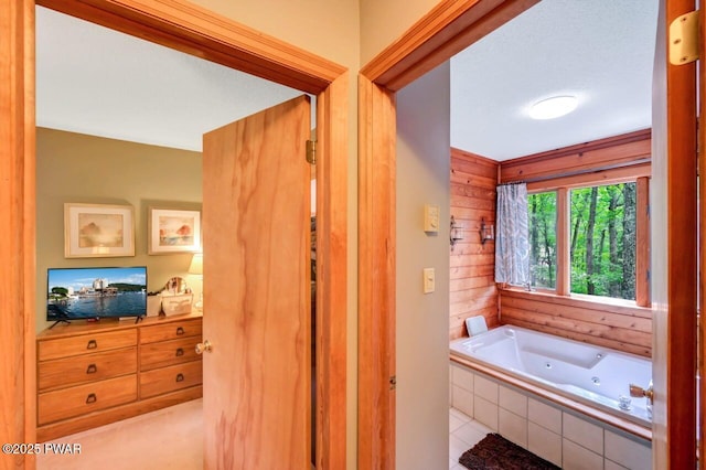 108 Minnow Ct, Lackawaxen, PA 18435 - full bath featuring a jetted tub and wooden walls