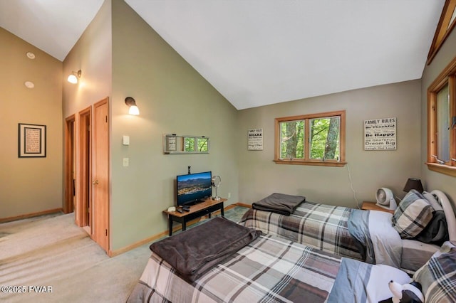 108 Minnow Ct, Lackawaxen, PA 18435 - bedroom with light carpet and high vaulted ceiling