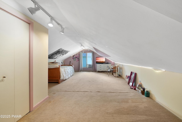 135 Kiel Rd, Milford, PA 18337 - unfurnished bedroom featuring carpet, lofted ceiling, and track lighting