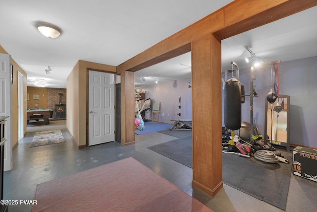 135 Kiel Rd, Milford, PA 18337 - exercise area featuring a wood stove