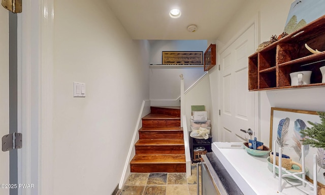 149 Bennett Ave Unit J, Milford, PA 18337 - stairs featuring baseboards and stone finish flooring