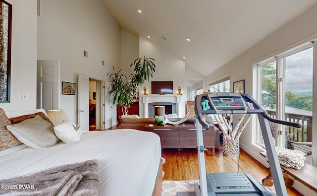 149 Bennett Ave Unit J, Milford, PA 18337 - bedroom with high vaulted ceiling, recessed lighting, and wood finished floors