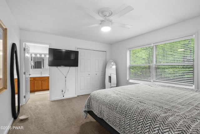 4 Pebble Ct, Lake Ariel, PA 18436 - bedroom with light carpet, a closet, a ceiling fan, and baseboards