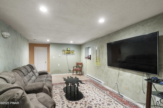 4 Pebble Ct, Lake Ariel, PA 18436 - carpeted living room featuring a baseboard heating unit, recessed lighting, and a textured ceiling