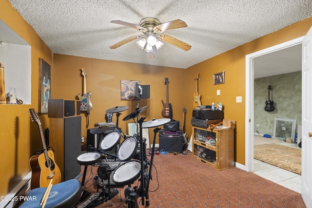 4 Pebble Ct, Lake Ariel, PA 18436 - exercise area with ceiling fan, tile patterned floors, and a textured ceiling
