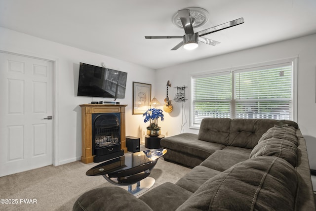 4 Pebble Ct, Lake Ariel, PA 18436 - carpeted living room with a ceiling fan and a fireplace