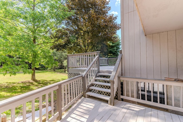 20 Clemen V Muller St, Beach Lake, PA 18405 - wooden terrace featuring stairway and a lawn