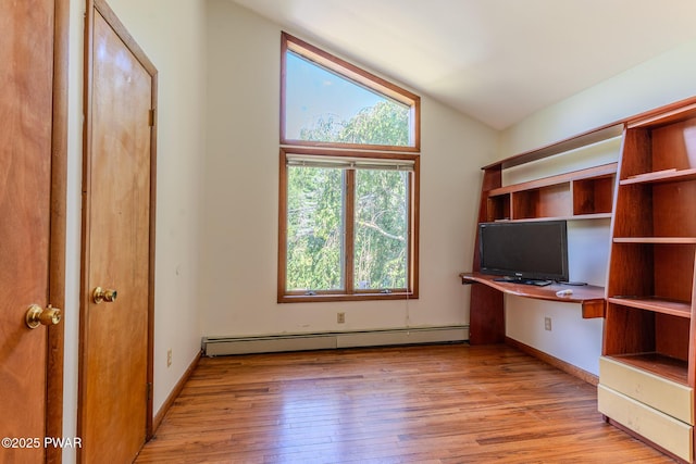 20 Clemen V Muller St, Beach Lake, PA 18405 - unfurnished office featuring a baseboard heating unit, light wood-style flooring, and built in study area