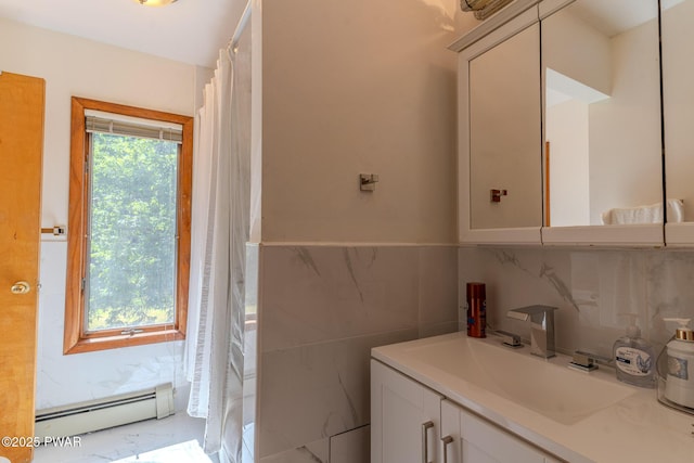 20 Clemen V Muller St, Beach Lake, PA 18405 - full bath featuring baseboard heating, vanity, and tile walls