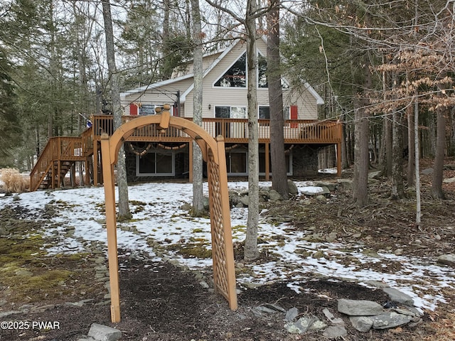 exterior space featuring a wooden deck