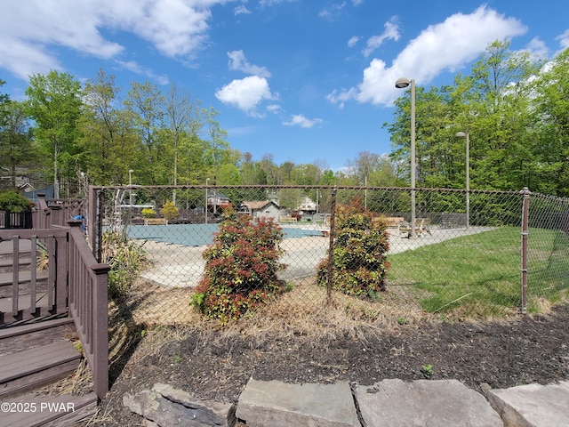 view of swimming pool featuring fence and a gate