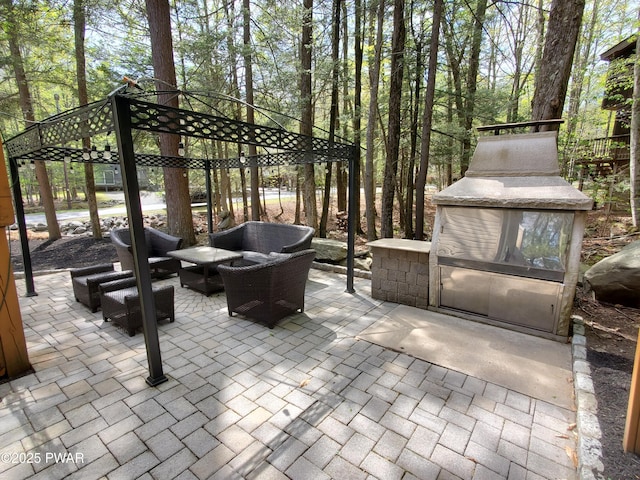 view of patio / terrace featuring a gazebo and outdoor lounge area