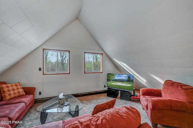 3218 Bluebird Dr, Bushkill, PA 18324 - carpeted living area with lofted ceiling