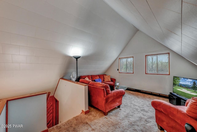 3218 Bluebird Dr, Bushkill, PA 18324 - living area with carpet floors and vaulted ceiling