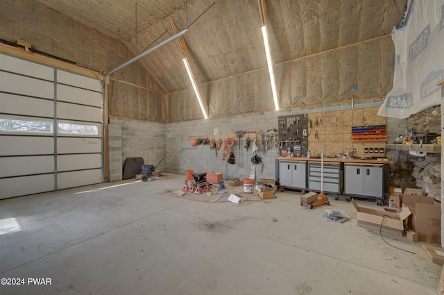 garage featuring a workshop area