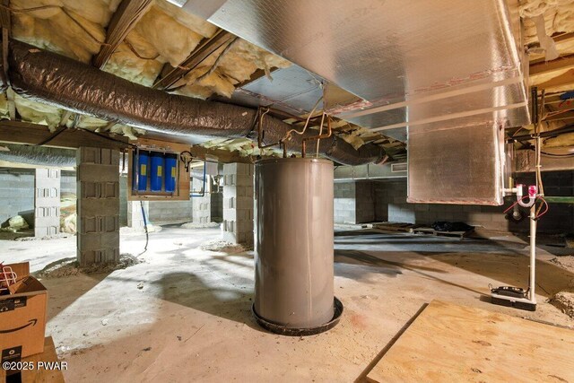 202 Remuda Dr, Lords Valley, PA 18428 - unfinished below grade area featuring water heater and concrete block wall