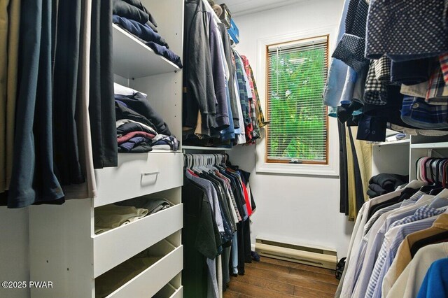 202 Remuda Dr, Lords Valley, PA 18428 - spacious closet featuring wood finished floors and a baseboard heating unit