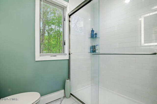 202 Remuda Dr, Lords Valley, PA 18428 - bathroom featuring a tile shower and baseboard heating
