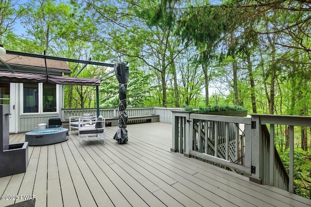 202 Remuda Dr, Lords Valley, PA 18428 - wooden deck featuring an outdoor fire pit