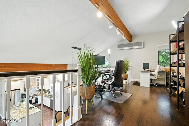 202 Remuda Dr, Lords Valley, PA 18428 - office area with an AC wall unit, dark wood-style floors, and rail lighting