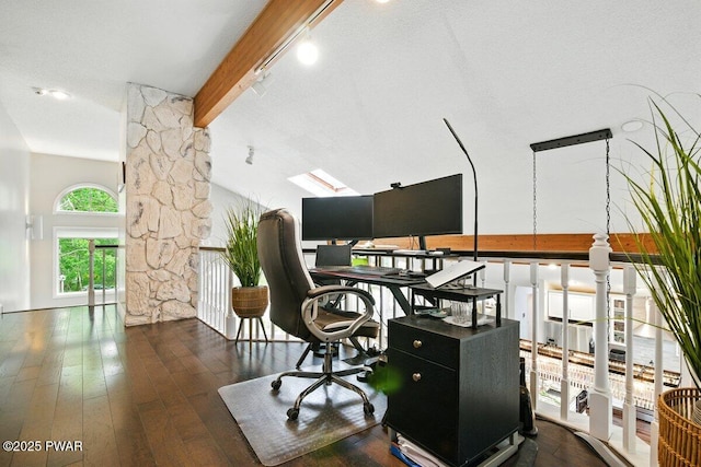 202 Remuda Dr, Lords Valley, PA 18428 - office space with beamed ceiling, hardwood / wood-style flooring, and a towering ceiling