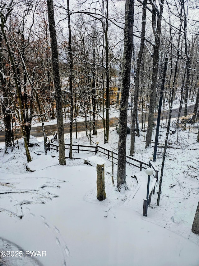 view of yard layered in snow