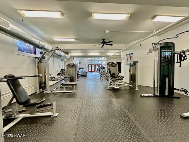 124 Granite Dr, Lords Valley, PA 18428 - workout area with a ceiling fan
