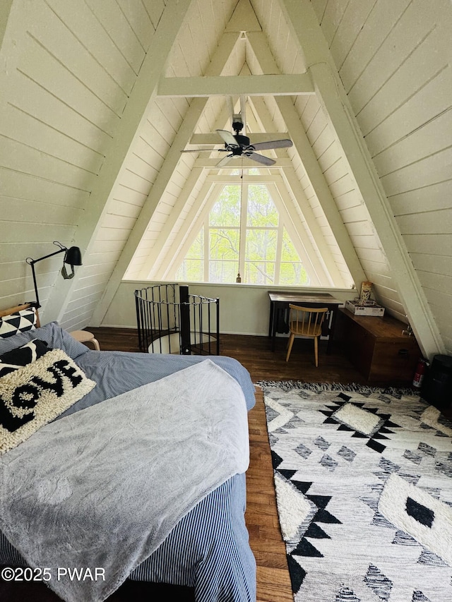 124 Granite Dr, Lords Valley, PA 18428 - bedroom featuring wood finished floors, wooden ceiling, and vaulted ceiling