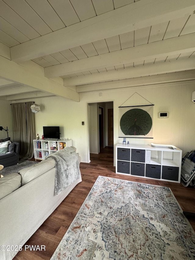 124 Granite Dr, Lords Valley, PA 18428 - living room featuring dark wood-style flooring and beamed ceiling