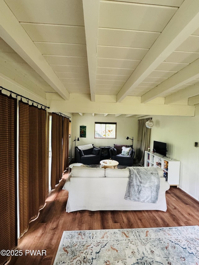 124 Granite Dr, Lords Valley, PA 18428 - living room with beam ceiling and wood finished floors