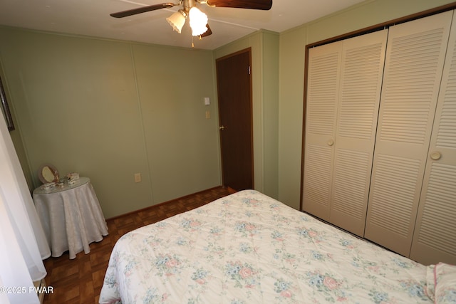 bedroom featuring a closet and ceiling fan