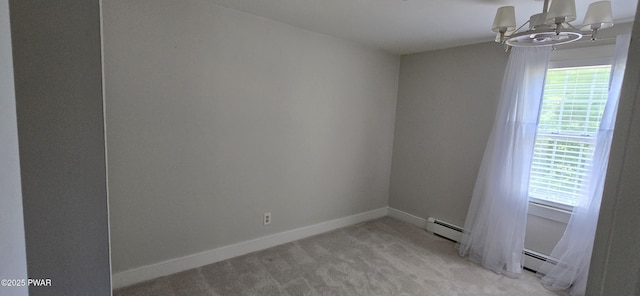 300 W High St, Milford, PA 18337 - unfurnished room featuring a chandelier, a baseboard heating unit, plenty of natural light, and light carpet
