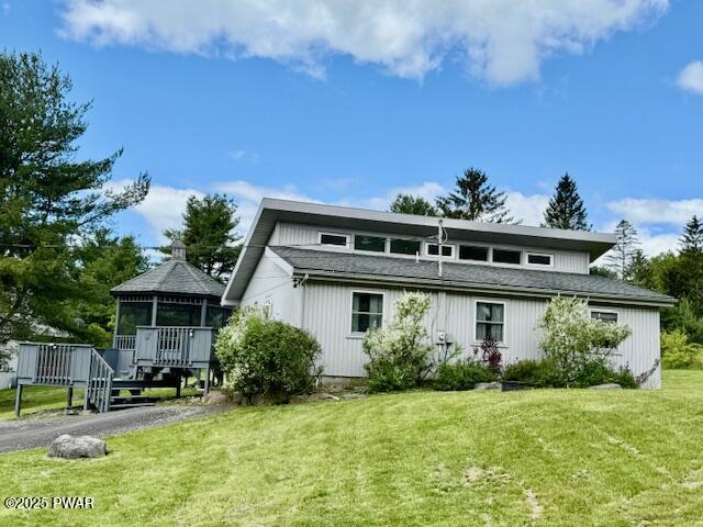 114 Orchard Dr, Lords Valley, PA 18428 - view of front of house with a gazebo, a deck, and a front lawn
