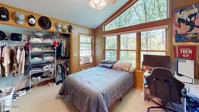 344 Canoebrook Dr, Lords Valley, PA 18428 - carpeted bedroom featuring lofted ceiling, a desk, and cooling unit