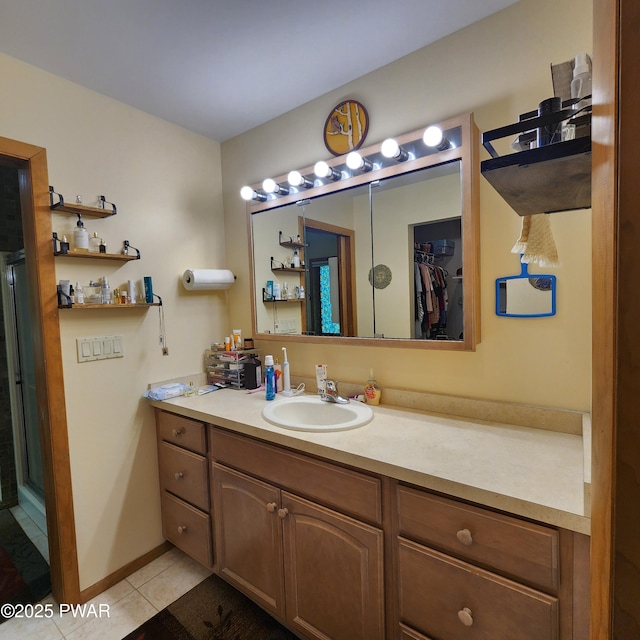 344 Canoebrook Dr, Lords Valley, PA 18428 - full bathroom with tile patterned flooring, vanity, and a spacious closet