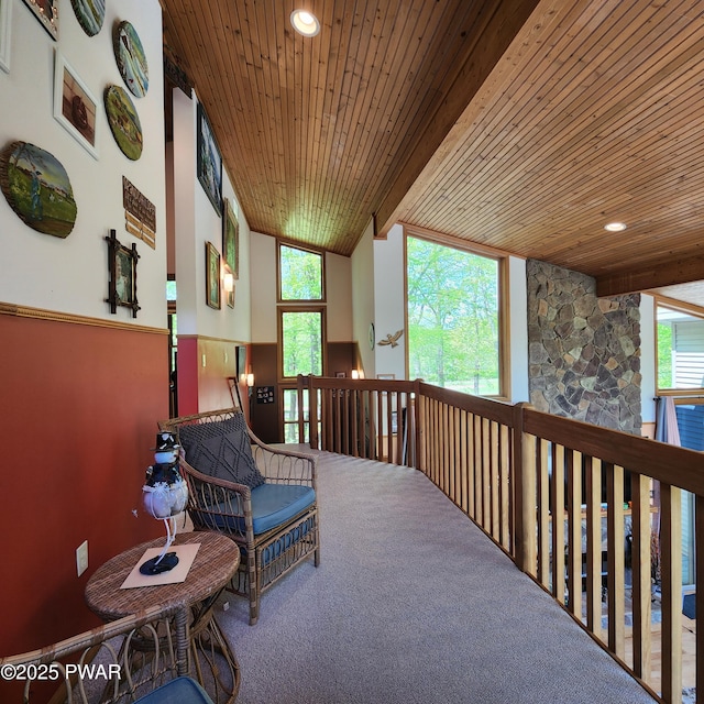 344 Canoebrook Dr, Lords Valley, PA 18428 - sitting room with wooden ceiling, carpet floors, healthy amount of natural light, and recessed lighting