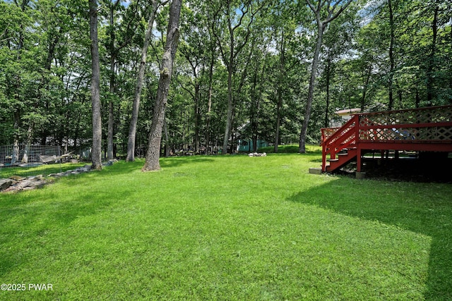 103 Westfall Dr, Dingmans Ferry, PA 18328 - view of yard with a wooden deck and stairs